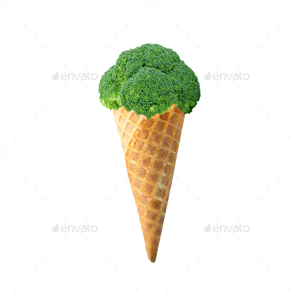 Broccoli ice cream cone photo manipulation Stock Photo by Cebas PhotoDune